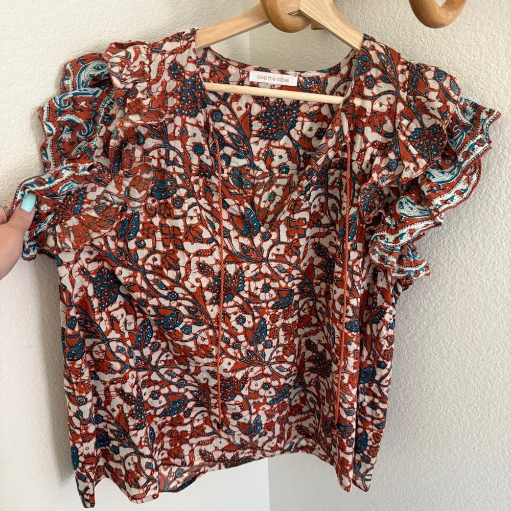 Anthropologie Love The Label Vineyard Ruffled Blouse Mabel Rust bohemian - Picture 6 of 10